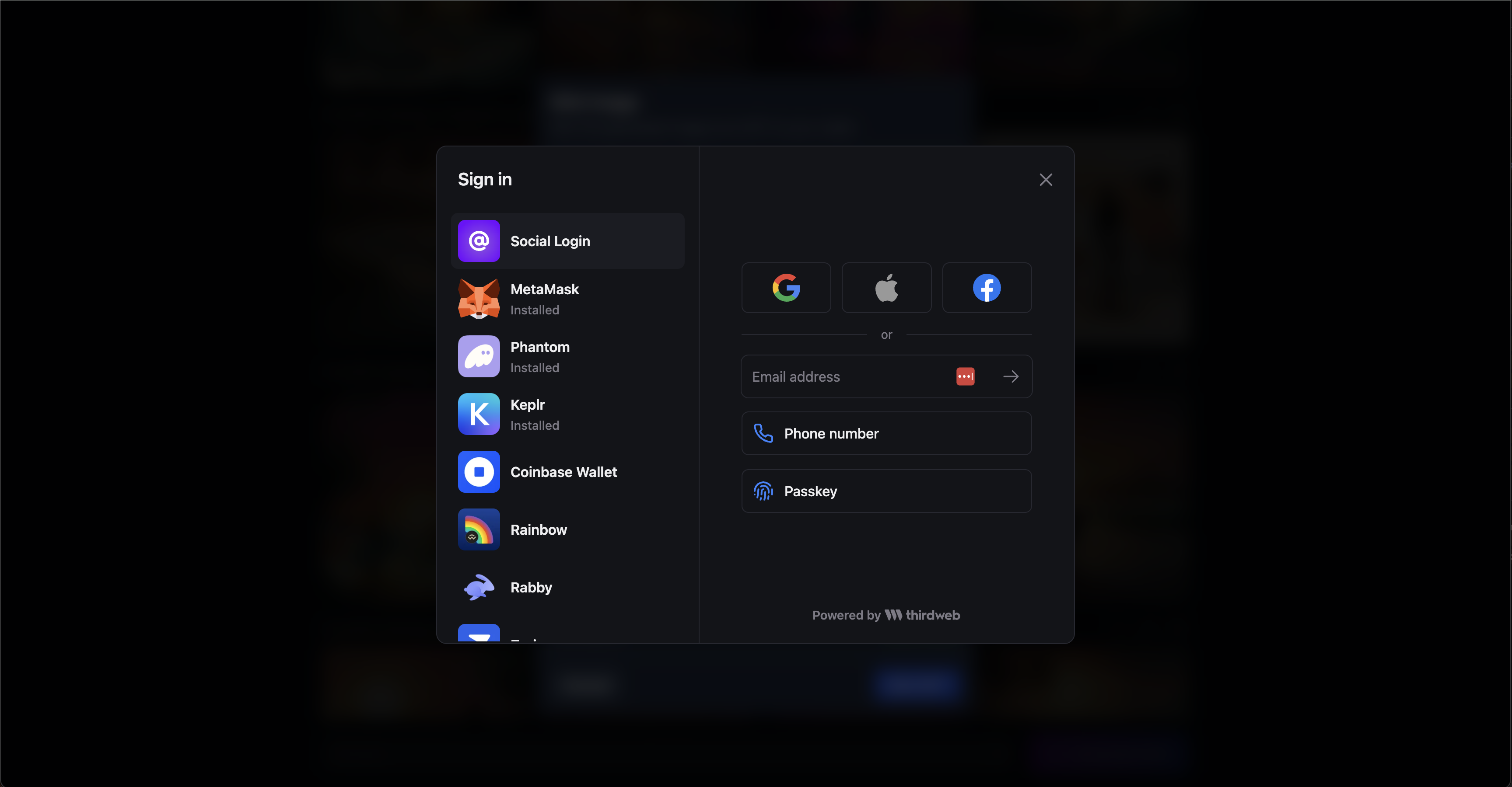 Wallet connection options